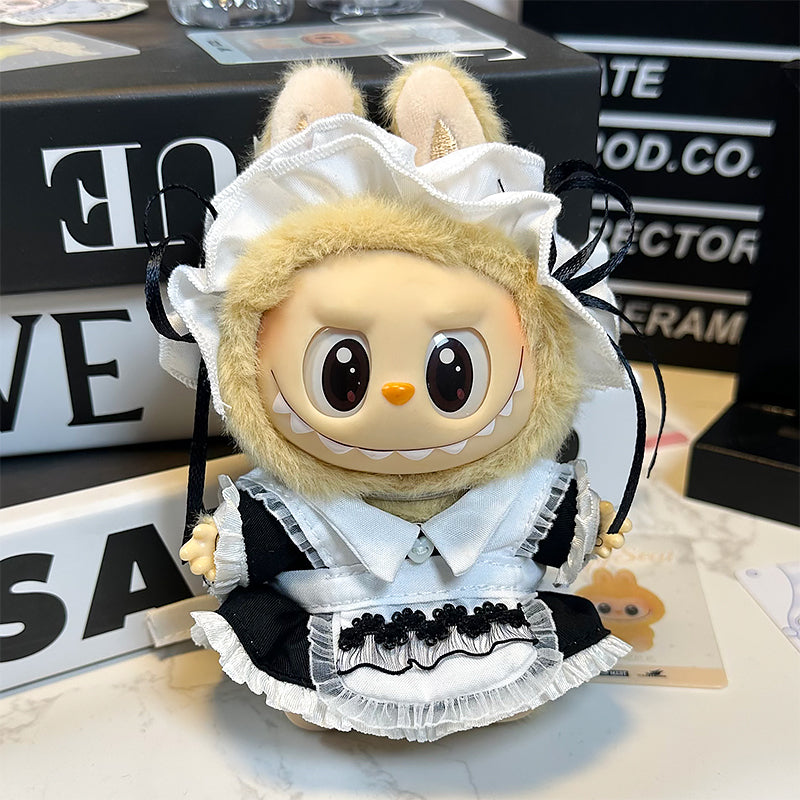 Labubu Doll Outfit | Classic Maid Outfit – Black & White Dress + Lace Headband (2-Piece Set) - Fits Labubu Gen 1/2/3