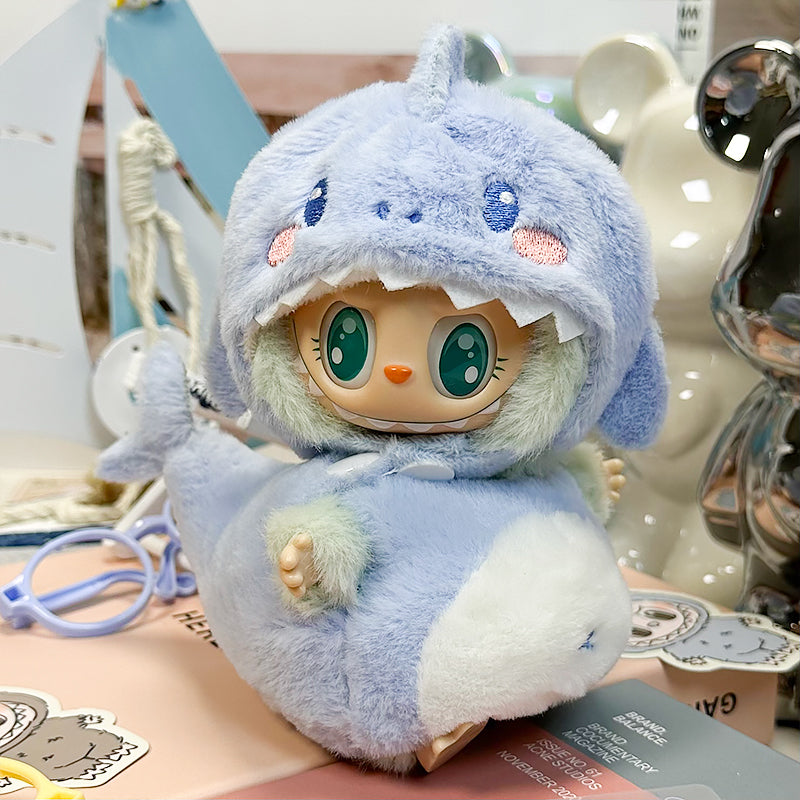 Labubu Doll Outfit 6.7'' | Cute Blue Shark Hat & Bodysuit Set β Cozy Soft Fluffy Plush Clothes β Fits Labubu Gen 1/2/3