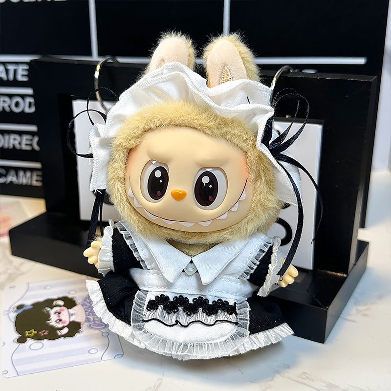 Labubu Doll Outfit | Classic Maid Outfit – Black & White Dress + Lace Headband (2-Piece Set) - Fits Labubu Gen 1/2/3