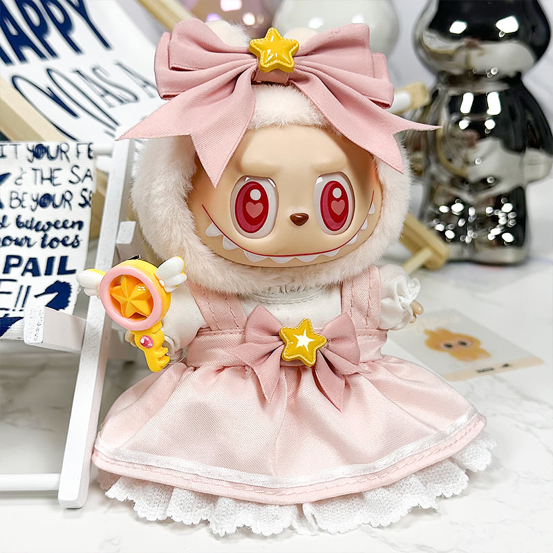 Labubu Doll Outfit | Sakura Magic Girl Set – White & Pink Dresses, Bow & Magic Wand (4-Piece Outfit) - Fits Labubu Gen 1/2/3