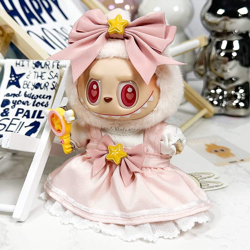 Labubu Doll Outfit | Sakura Magic Girl Set – White & Pink Dresses, Bow & Magic Wand (4-Piece Outfit) - Fits Labubu Gen 1/2/3