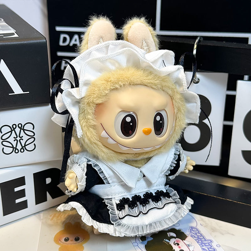Labubu Doll Outfit | Classic Maid Outfit – Black & White Dress + Lace Headband (2-Piece Set) - Fits Labubu Gen 1/2/3