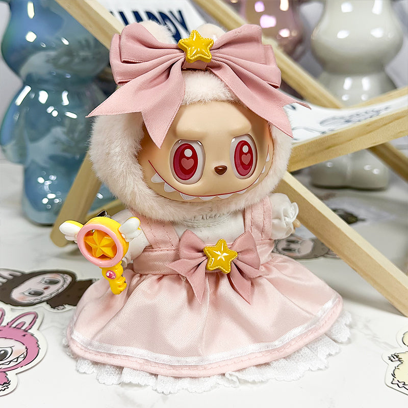 Labubu Doll Outfit | Sakura Magic Girl Set – White & Pink Dresses, Bow & Magic Wand (4-Piece Outfit) - Fits Labubu Gen 1/2/3