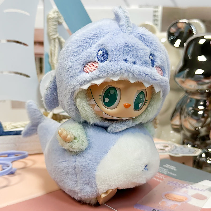 Labubu Doll Outfit 6.7'' | Cute Blue Shark Hat & Bodysuit Set β Cozy Soft Fluffy Plush Clothes β Fits Labubu Gen 1/2/3