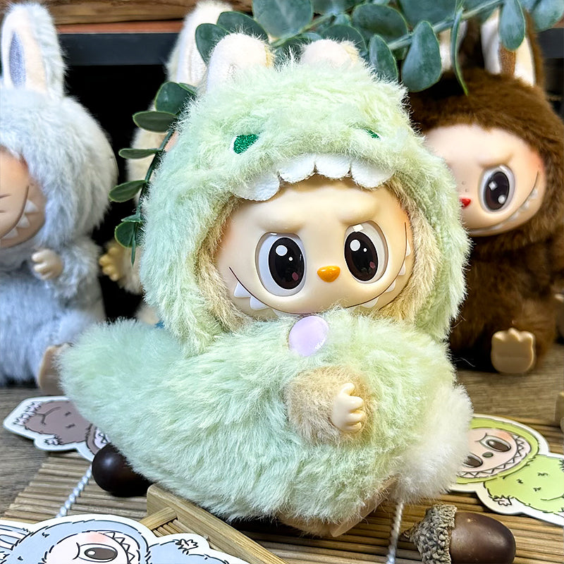 Labubu Doll Outfit | Dinorseur Dragon Set β Plush Hoodie with Ears & Metallic Spine Wings Fits Labubu Gen 1/2/3