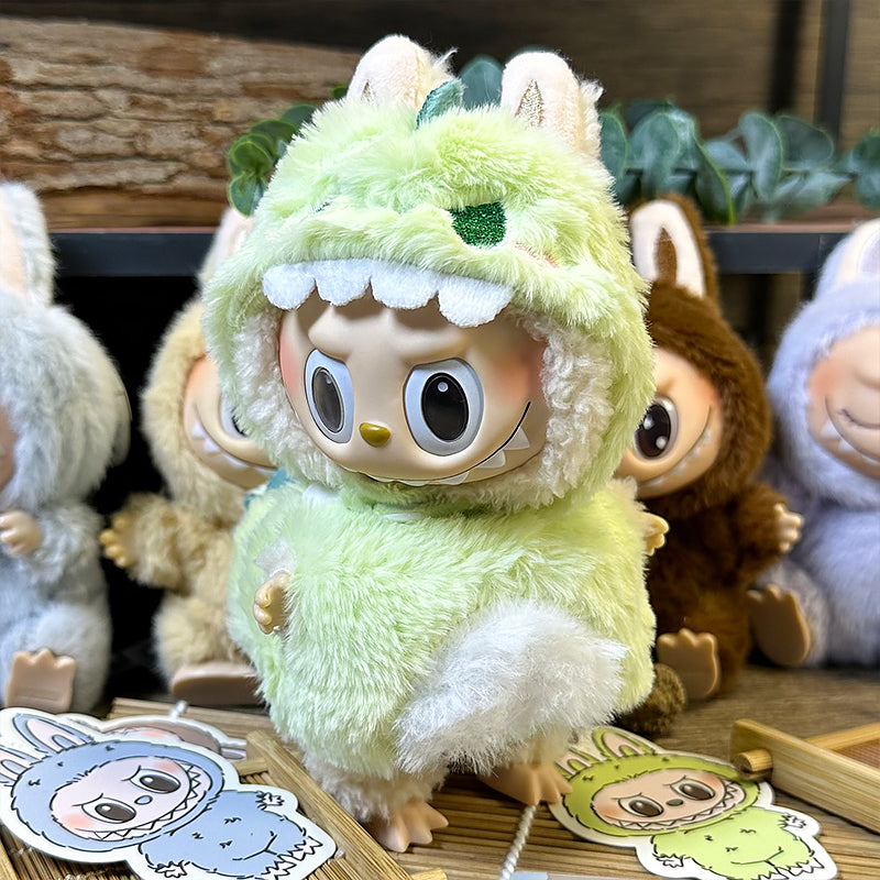 Labubu Doll Outfit | Dinorseur Dragon Set β Plush Hoodie with Ears & Metallic Spine Wings Fits Labubu Gen 1/2/3