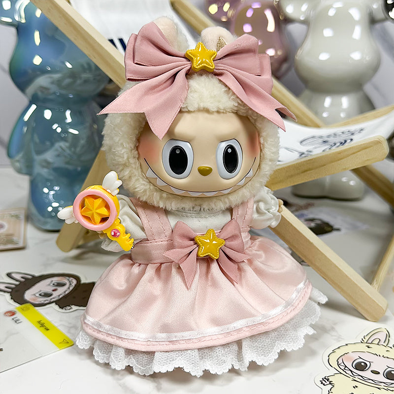 Labubu Doll Outfit | Sakura Magic Girl Set – White & Pink Dresses, Bow & Magic Wand (4-Piece Outfit) - Fits Labubu Gen 1/2/3