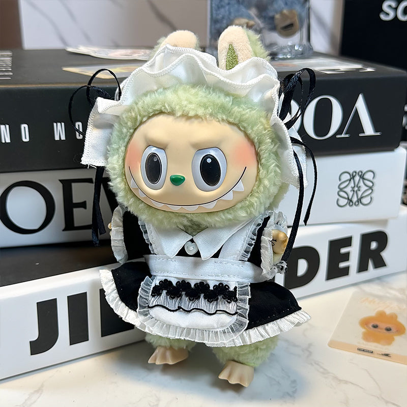 Labubu Doll Outfit | Classic Maid Outfit – Black & White Dress + Lace Headband (2-Piece Set) - Fits Labubu Gen 1/2/3