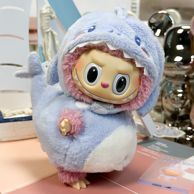 Labubu Doll Outfit 6.7'' | Cute Blue Shark Hat & Bodysuit Set β Cozy Soft Fluffy Plush Clothes β Fits Labubu Gen 1/2/3