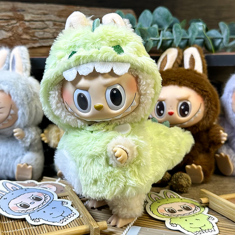Labubu Doll Outfit | Dinorseur Dragon Set β Plush Hoodie with Ears & Metallic Spine Wings Fits Labubu Gen 1/2/3