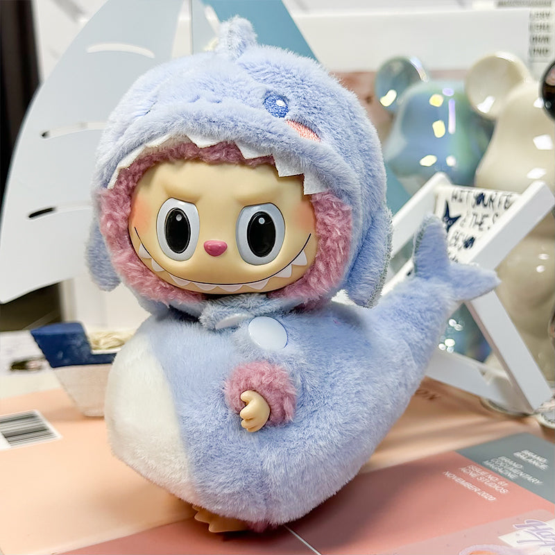 Labubu Doll Outfit 6.7'' | Cute Blue Shark Hat & Bodysuit Set β Cozy Soft Fluffy Plush Clothes β Fits Labubu Gen 1/2/3