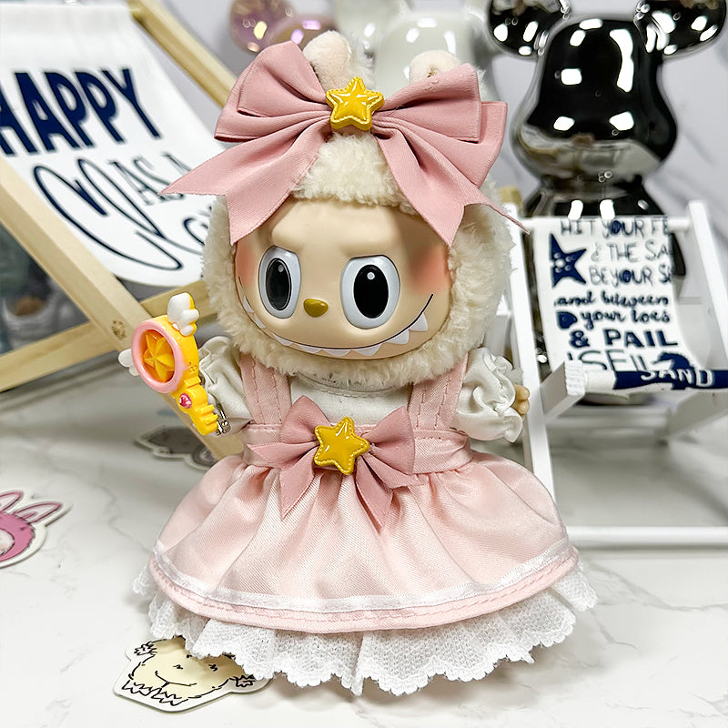 Labubu Doll Outfit | Sakura Magic Girl Set – White & Pink Dresses, Bow & Magic Wand (4-Piece Outfit) - Fits Labubu Gen 1/2/3