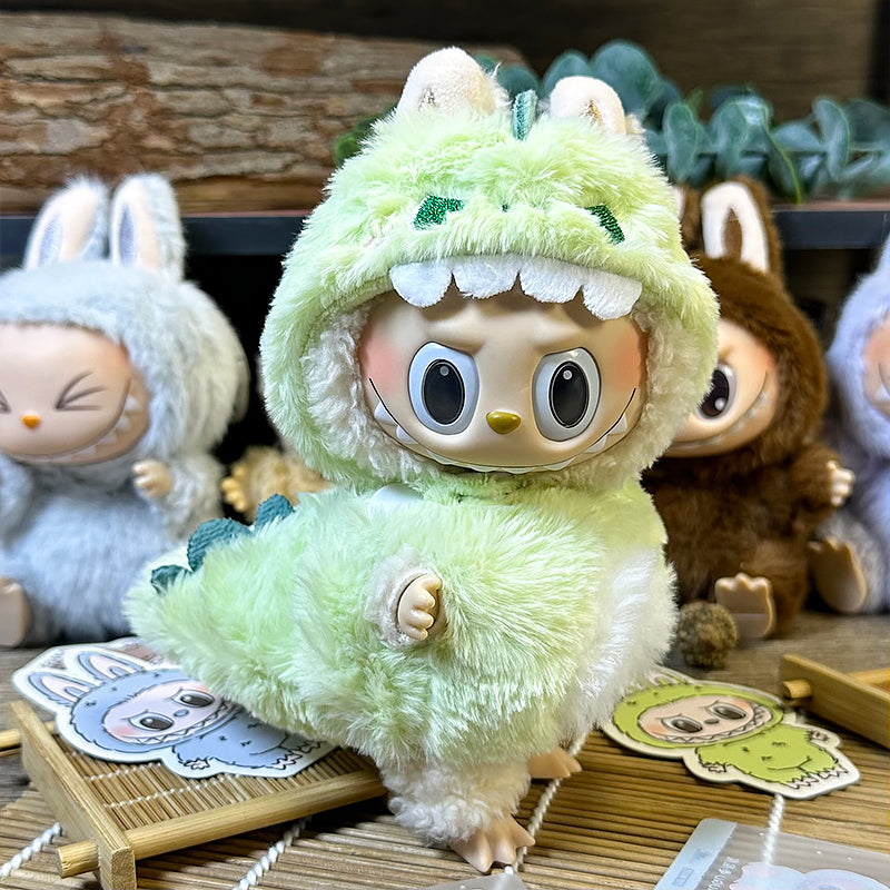 Labubu Doll Outfit | Dinorseur Dragon Set β Plush Hoodie with Ears & Metallic Spine Wings Fits Labubu Gen 1/2/3