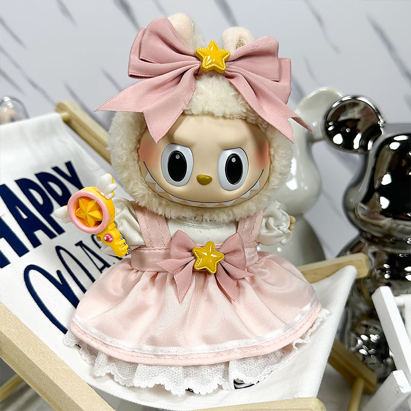 Labubu Doll Outfit | Sakura Magic Girl Set – White & Pink Dresses, Bow & Magic Wand (4-Piece Outfit) - Fits Labubu Gen 1/2/3