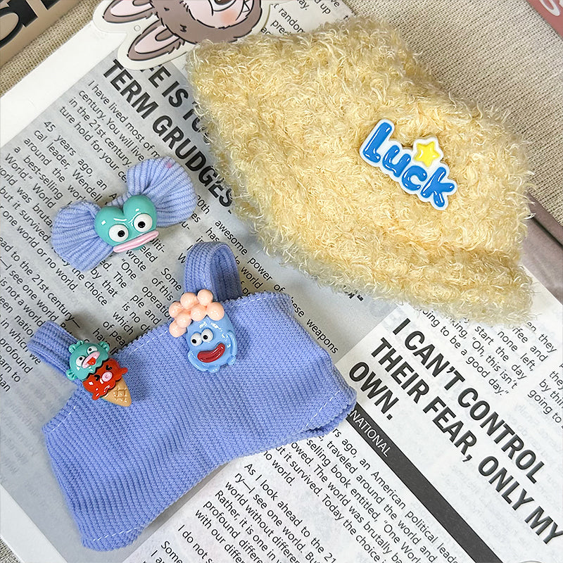 Labubu Doll Clothes | Lucky Monster|Three-Piece Set – Monster Bow, Corduroy Overalls & Fuzzy Luck Hat – Cute Doll Clothes – Fits Labubu Gen 1/2/3