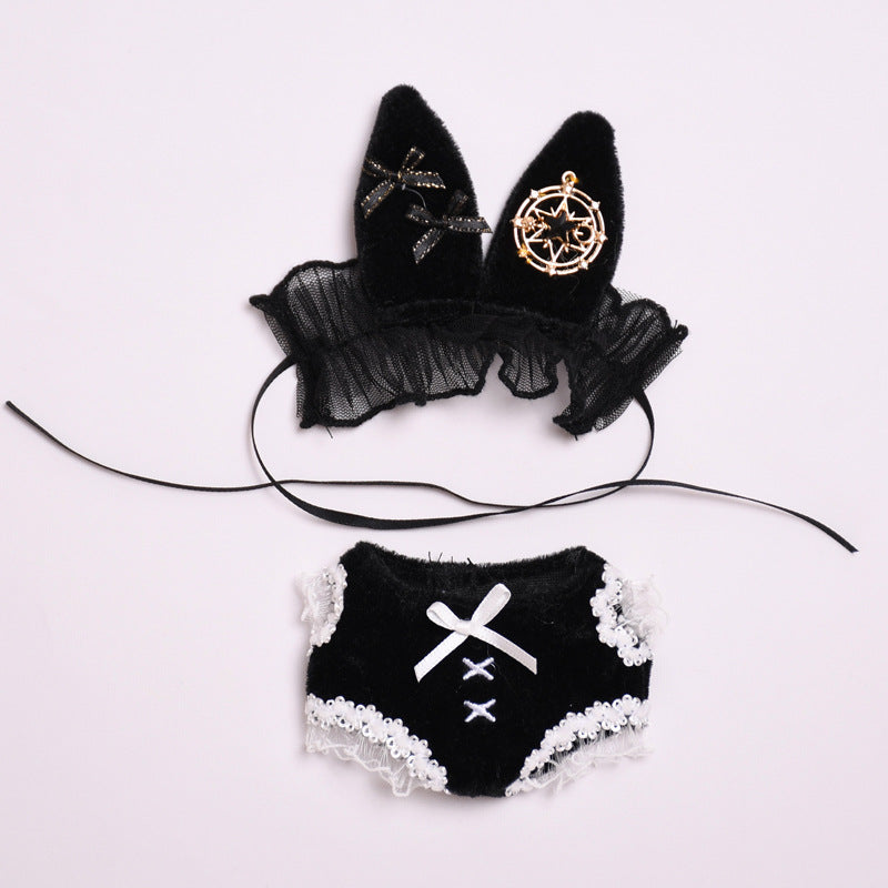 Limited Labubu Oufit Gothic Lolita Bunny β Black Lace Dress with Bow & Star Charm Hat | Handmade Doll Clothes for Gen 1/2/3 - 6.7''/17cm