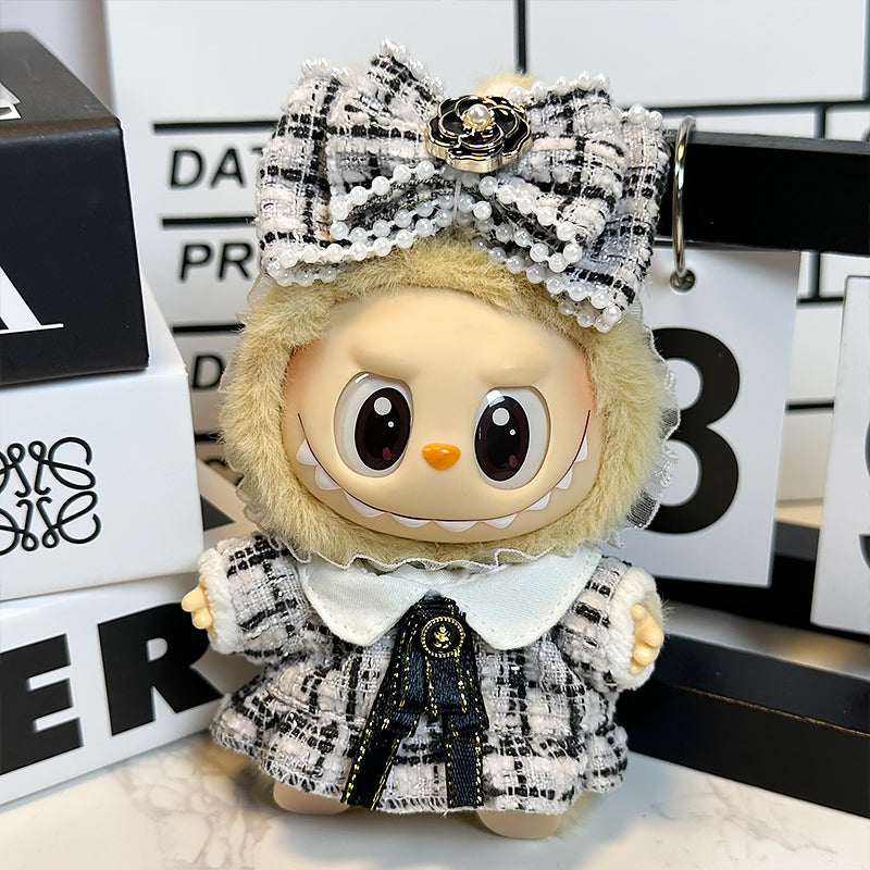 Labubu Doll Outfit 6.7'' | Elegant Chic Tweed Dress with Pearl Bow and Ribbon Details β Luxury Clothes/Costume β Fits Labubu Gen 1/2/3