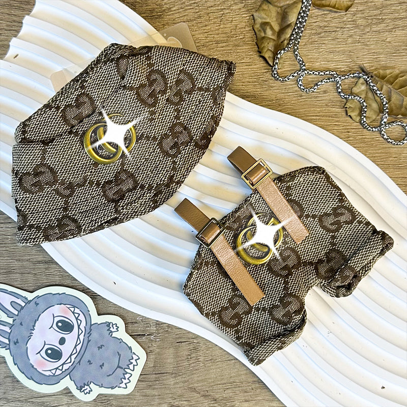 Labubu Doll Outfit 6.7'' | Gucci Logo Overalls & Hat Set β Stylish Plush Clothes β Fits Labubu Gen 1/2/3