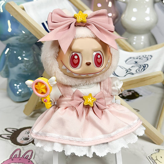 Labubu Doll Outfit | Sakura Magic Girl Set – White & Pink Dresses, Bow & Magic Wand (4-Piece Outfit) - Fits Labubu Gen 1/2/3
