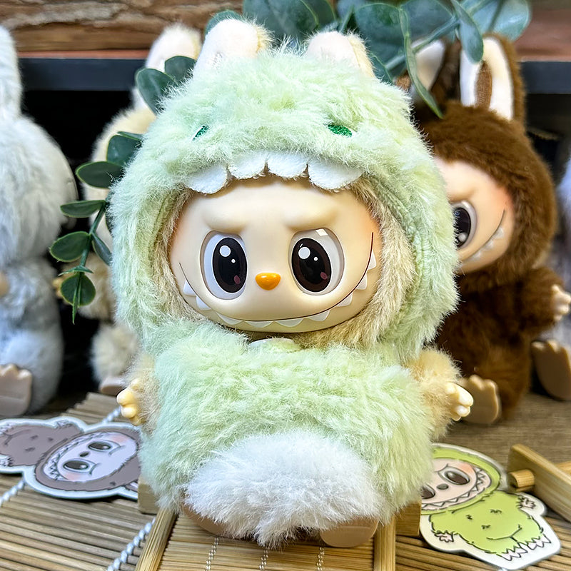 Labubu Doll Outfit | Dinorseur Dragon Set – Plush Hoodie with Ears & Metallic Spine Wings Fits Labubu Gen 1/2/3