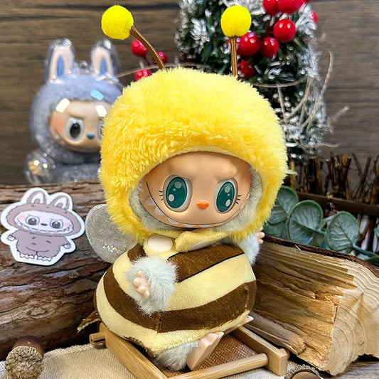 Labubu Doll Outfit | Bumblebee Cutie Set – Striped Plush Hoodie & Bee Wings (2-Piece Outfit) - Fits Labubu Gen 1/2/3