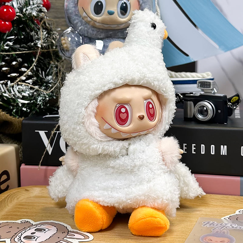 Labubu Doll Outfit 6.7'' | White Duck One-Piece Plush Suit with Beak & Orange Feet – Cute Animal Costume – Fits Labubu Gen 1/2/3