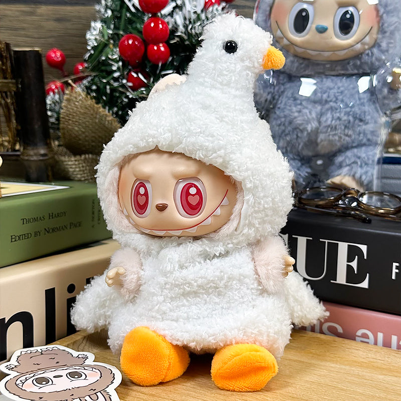 Labubu Doll Outfit 6.7'' | White Duck One-Piece Plush Suit with Beak & Orange Feet – Cute Animal Costume – Fits Labubu Gen 1/2/3