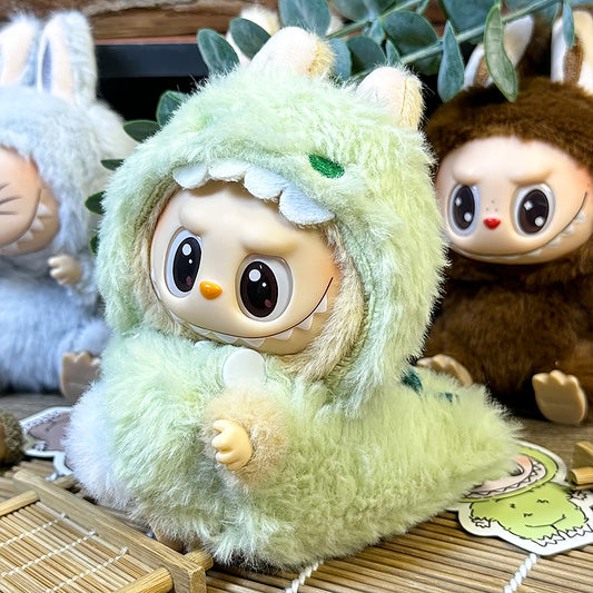 Labubu Doll Outfit | Dinorseur Dragon Set – Plush Hoodie with Ears & Metallic Spine Wings Fits Labubu Gen 1/2/3