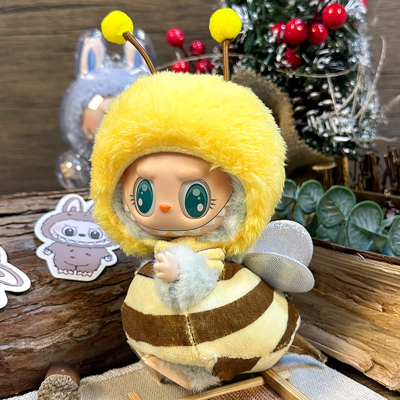Labubu Doll Outfit | Bumblebee Cutie Set – Striped Plush Hoodie & Bee Wings (2-Piece Outfit) - Fits Labubu Gen 1/2/3