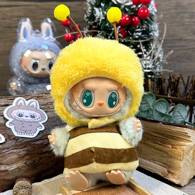 Labubu Doll Outfit | Bumblebee Cutie Set – Striped Plush Hoodie & Bee Wings (2-Piece Outfit) - Fits Labubu Gen 1/2/3