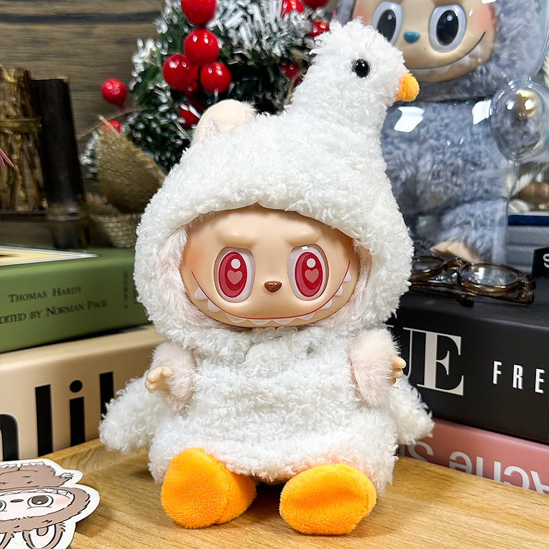 Labubu Doll Outfit 6.7'' | White Duck One-Piece Plush Suit with Beak & Orange Feet – Cute Animal Costume – Fits Labubu Gen 1/2/3