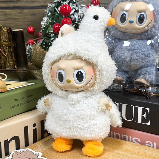 Labubu Doll Outfit 6.7'' | White Duck One-Piece Plush Suit with Beak & Orange Feet – Cute Animal Costume – Fits Labubu Gen 1/2/3