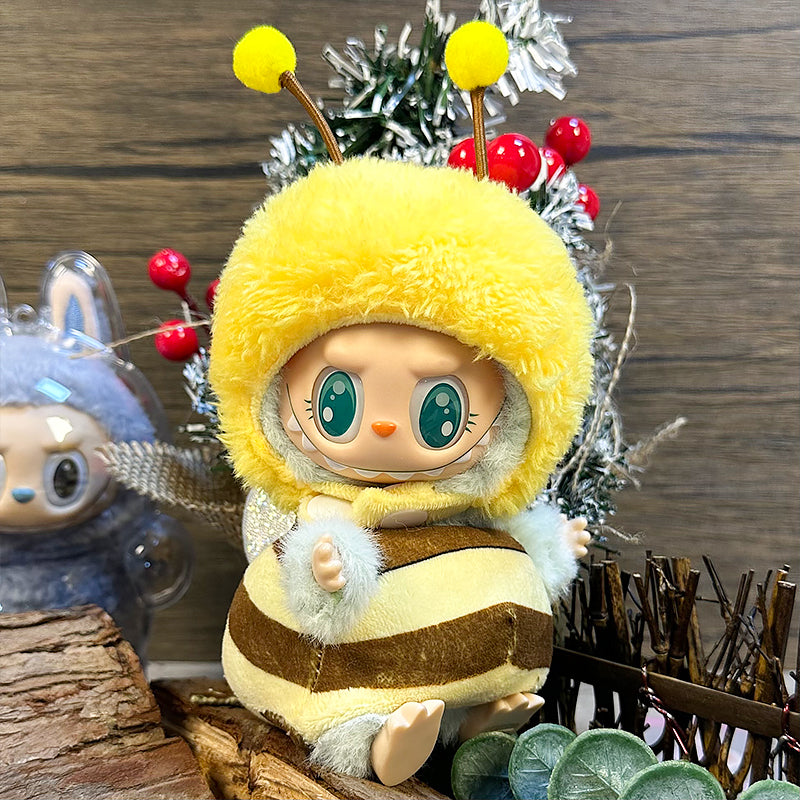 Labubu Doll Outfit | Bumblebee Cutie Set – Striped Plush Hoodie & Bee Wings (2-Piece Outfit) - Fits Labubu Gen 1/2/3