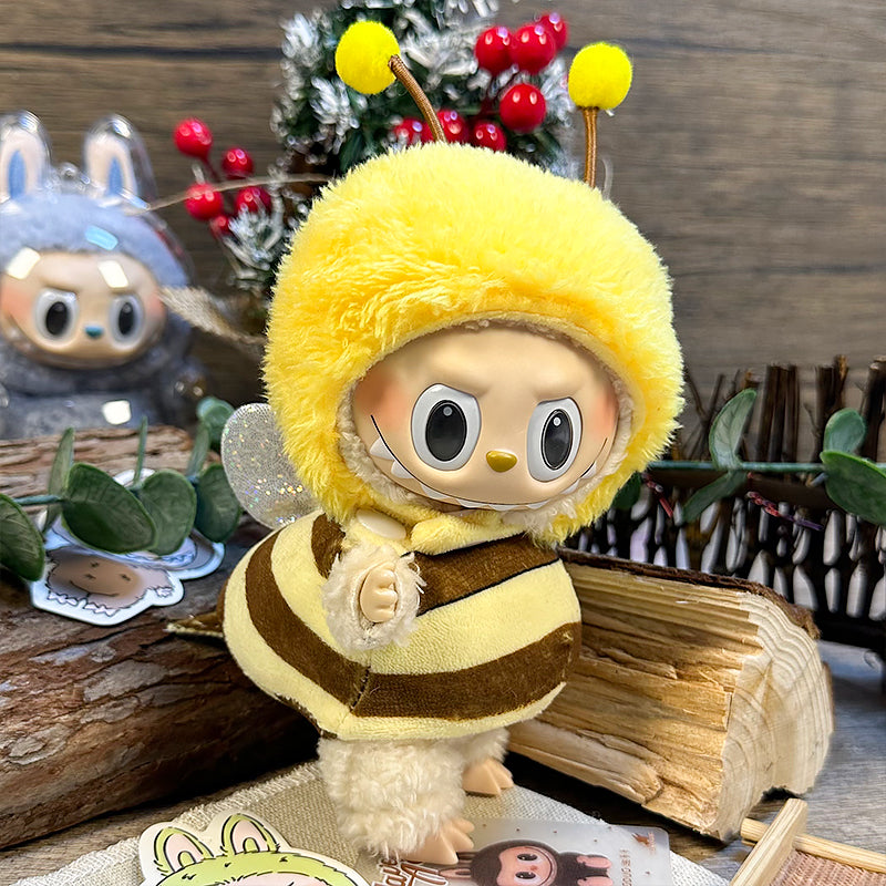 Labubu Doll Outfit | Bumblebee Cutie Set – Striped Plush Hoodie & Bee Wings (2-Piece Outfit) - Fits Labubu Gen 1/2/3