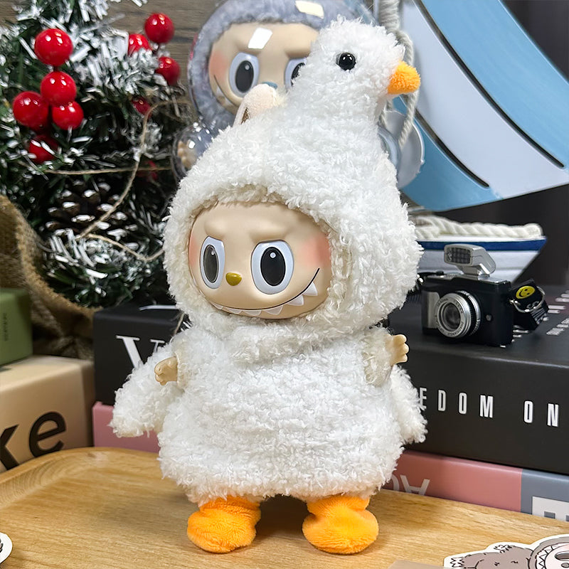 Labubu Doll Outfit 6.7'' | White Duck One-Piece Plush Suit with Beak & Orange Feet – Cute Animal Costume – Fits Labubu Gen 1/2/3