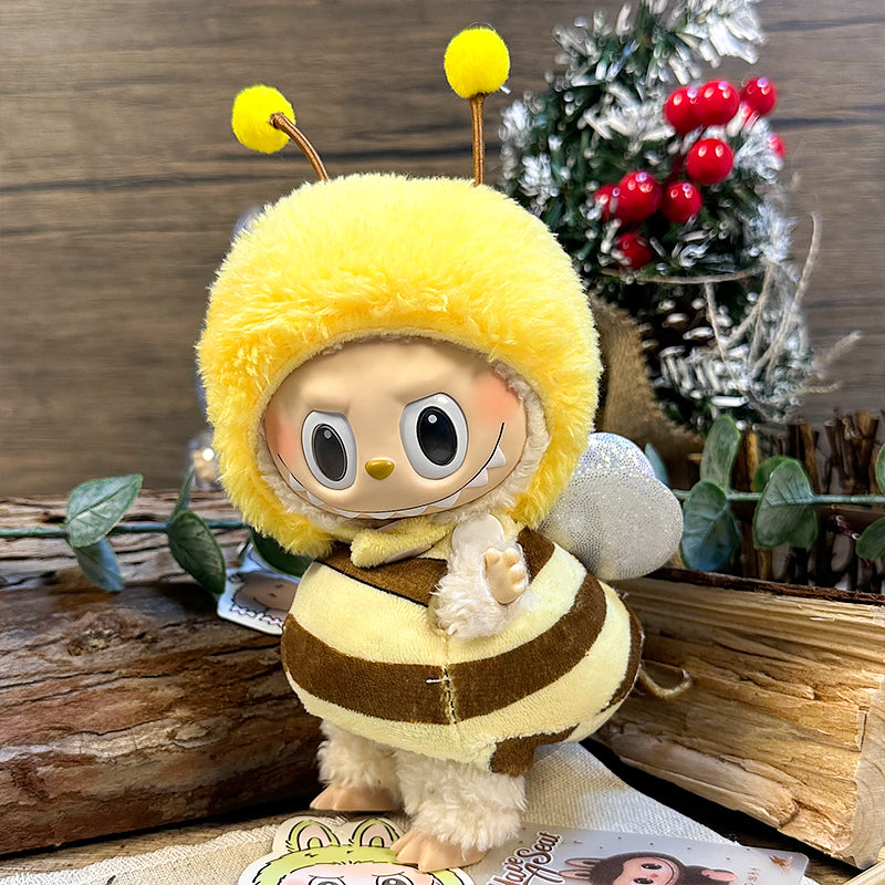 Labubu Doll Outfit | Bumblebee Cutie Set – Striped Plush Hoodie & Bee Wings (2-Piece Outfit) - Fits Labubu Gen 1/2/3