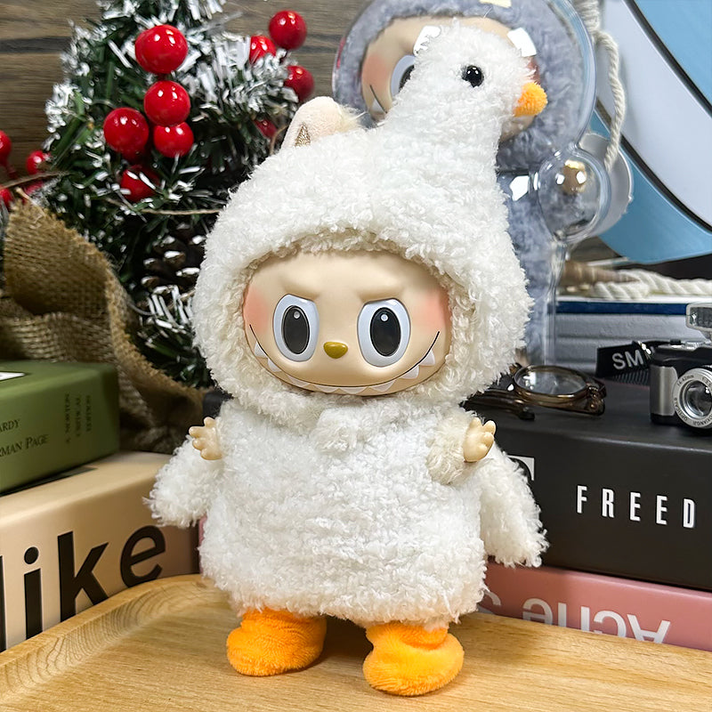 Labubu Doll Outfit 6.7'' | White Duck One-Piece Plush Suit with Beak & Orange Feet – Cute Animal Costume – Fits Labubu Gen 1/2/3