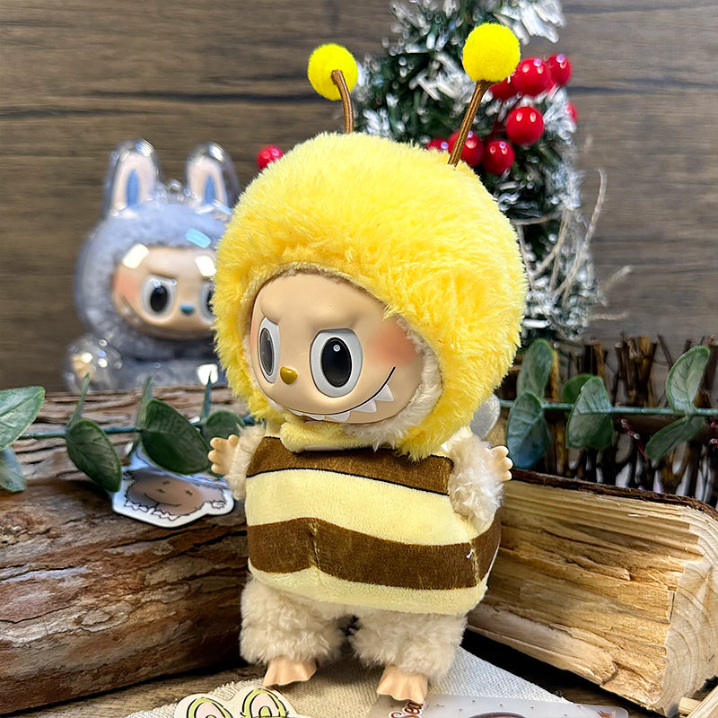 Labubu Doll Outfit | Bumblebee Cutie Set – Striped Plush Hoodie & Bee Wings (2-Piece Outfit) - Fits Labubu Gen 1/2/3