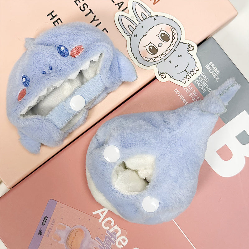 Labubu Doll Outfit 6.7'' | Cute Blue Shark Hat & Bodysuit Set – Cozy Soft Fluffy Plush Clothes – Fits Labubu Gen 1/2/3