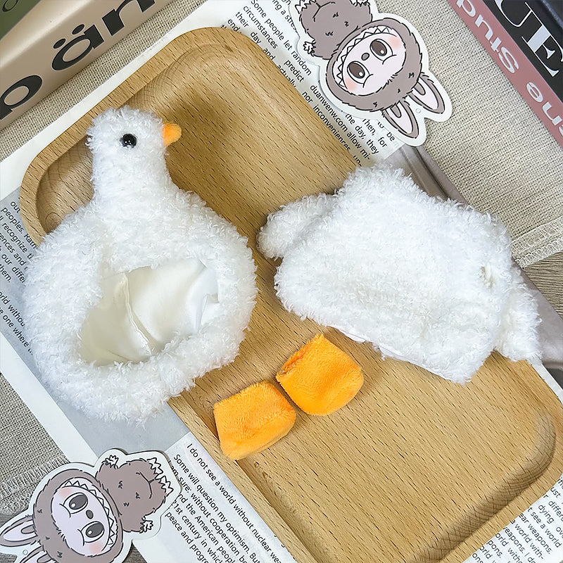Labubu Doll Outfit 6.7'' | White Duck One-Piece Plush Suit with Beak & Orange Feet – Cute Animal Costume – Fits Labubu Gen 1/2/3