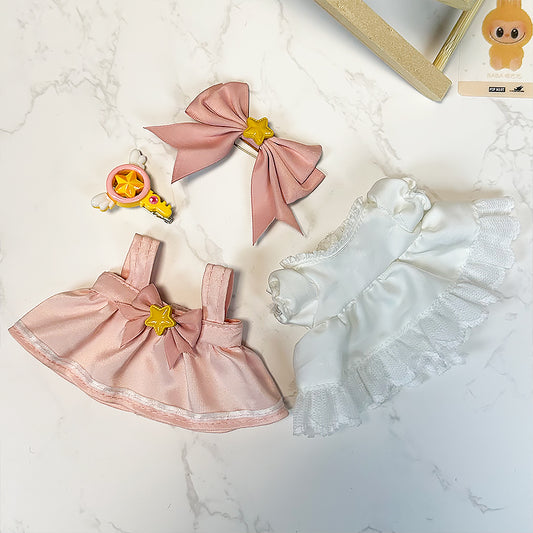 Labubu Doll Outfit | Sakura Magic Girl Set – White & Pink Dresses, Bow & Magic Wand (4-Piece Outfit) - Fits Labubu Gen 1/2/3
