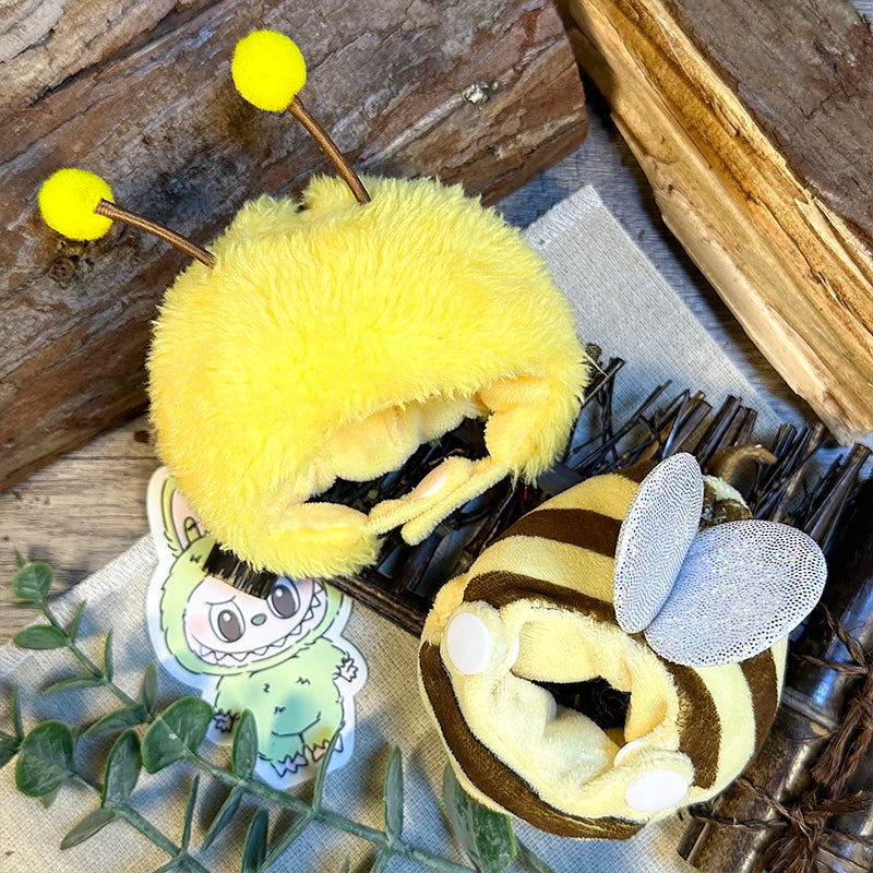 Labubu Doll Outfit | Bumblebee Cutie Set – Striped Plush Hoodie & Bee Wings (2-Piece Outfit) - Fits Labubu Gen 1/2/3