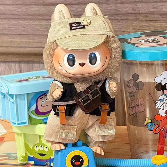 Labubu Doll Outfit Set | Urban Explorer Vibes - Black Vest & Khaki Pants with Crossbody Bag – Cute Amigurumi Doll Clothes – Fits Labubu Gen 1/2/3