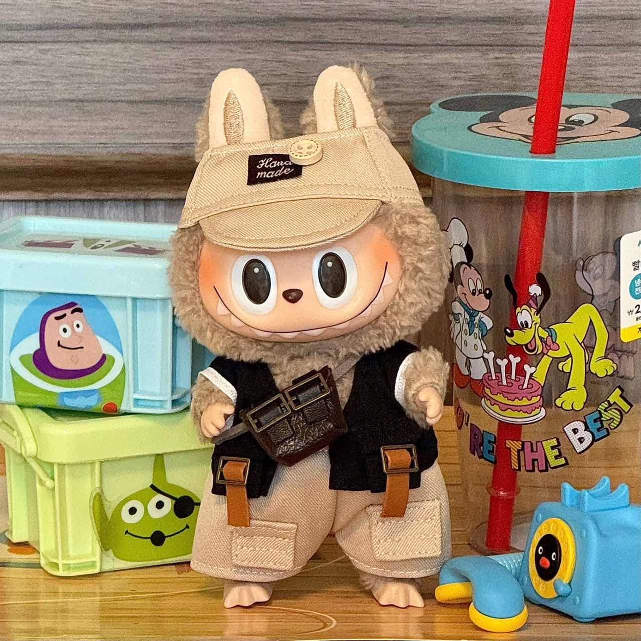 Labubu Doll Outfit Set | Urban Explorer Vibes - Black Vest & Khaki Pants with Crossbody Bag – Cute Amigurumi Doll Clothes – Fits Labubu Gen 1/2/3