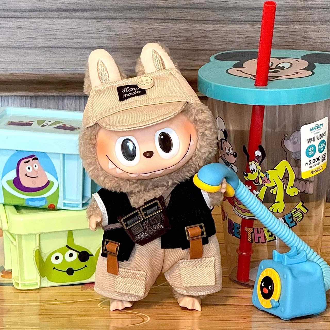 Labubu Doll Outfit Set | Urban Explorer Vibes - Black Vest & Khaki Pants with Crossbody Bag – Cute Amigurumi Doll Clothes – Fits Labubu Gen 1/2/3