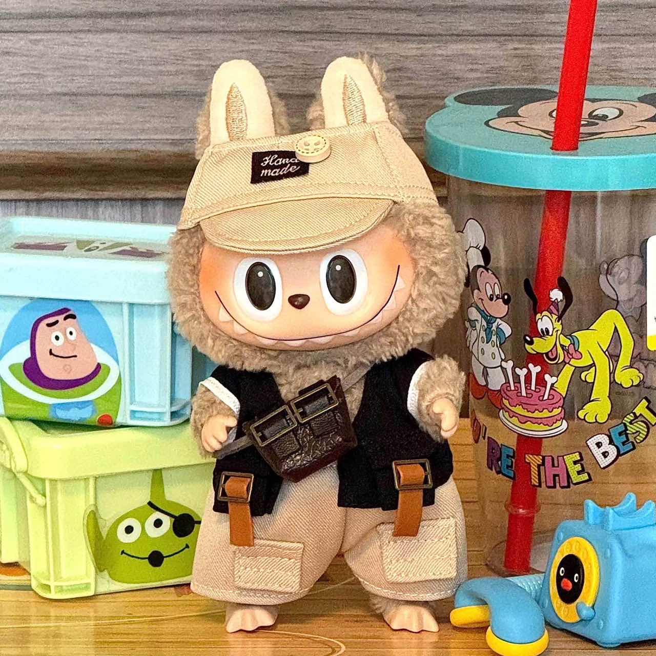 Labubu Doll Outfit Set | Urban Explorer Vibes - Black Vest & Khaki Pants with Crossbody Bag – Cute Amigurumi Doll Clothes – Fits Labubu Gen 1/2/3