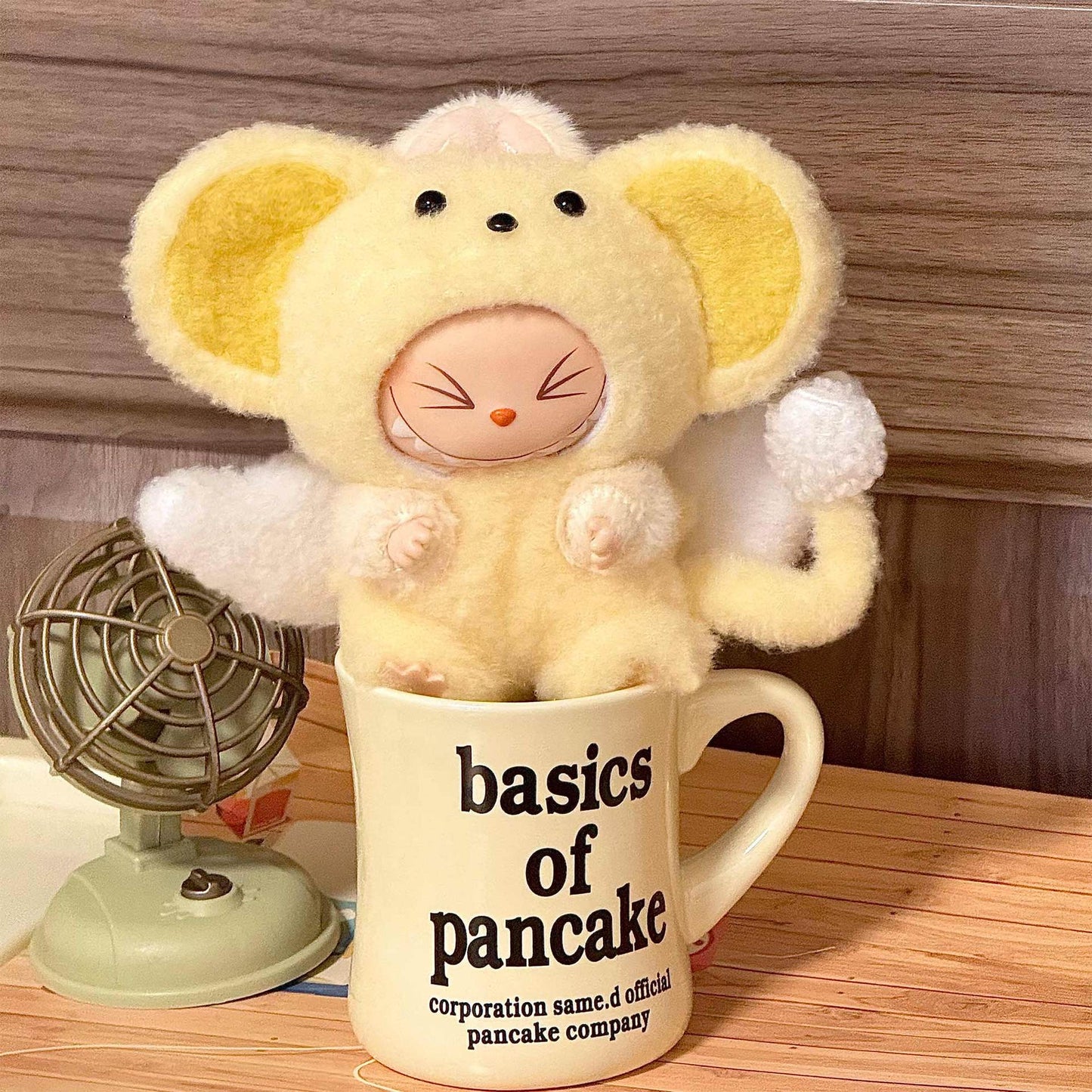 Labubu Doll Outfit | Yellow Angel Mouse One-Piece Plush Suit with Wings & Tail – Cute Doll Clothes – Fits Labubu Gen 1/2/3
