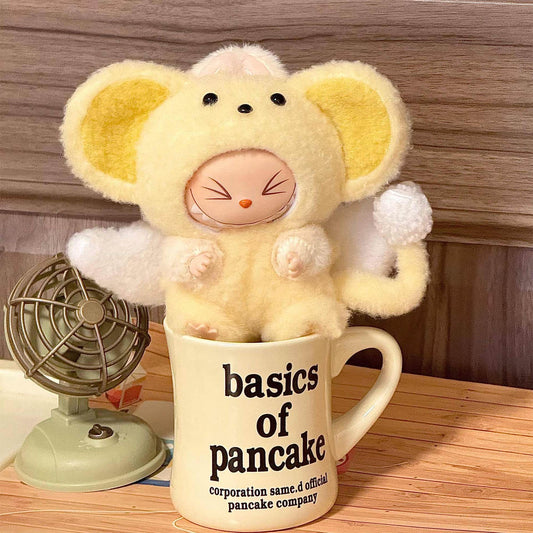 Labubu Doll Outfit | Yellow Angel Mouse One-Piece Plush Suit with Wings & Tail – Cute Doll Clothes – Fits Labubu Gen 1/2/3