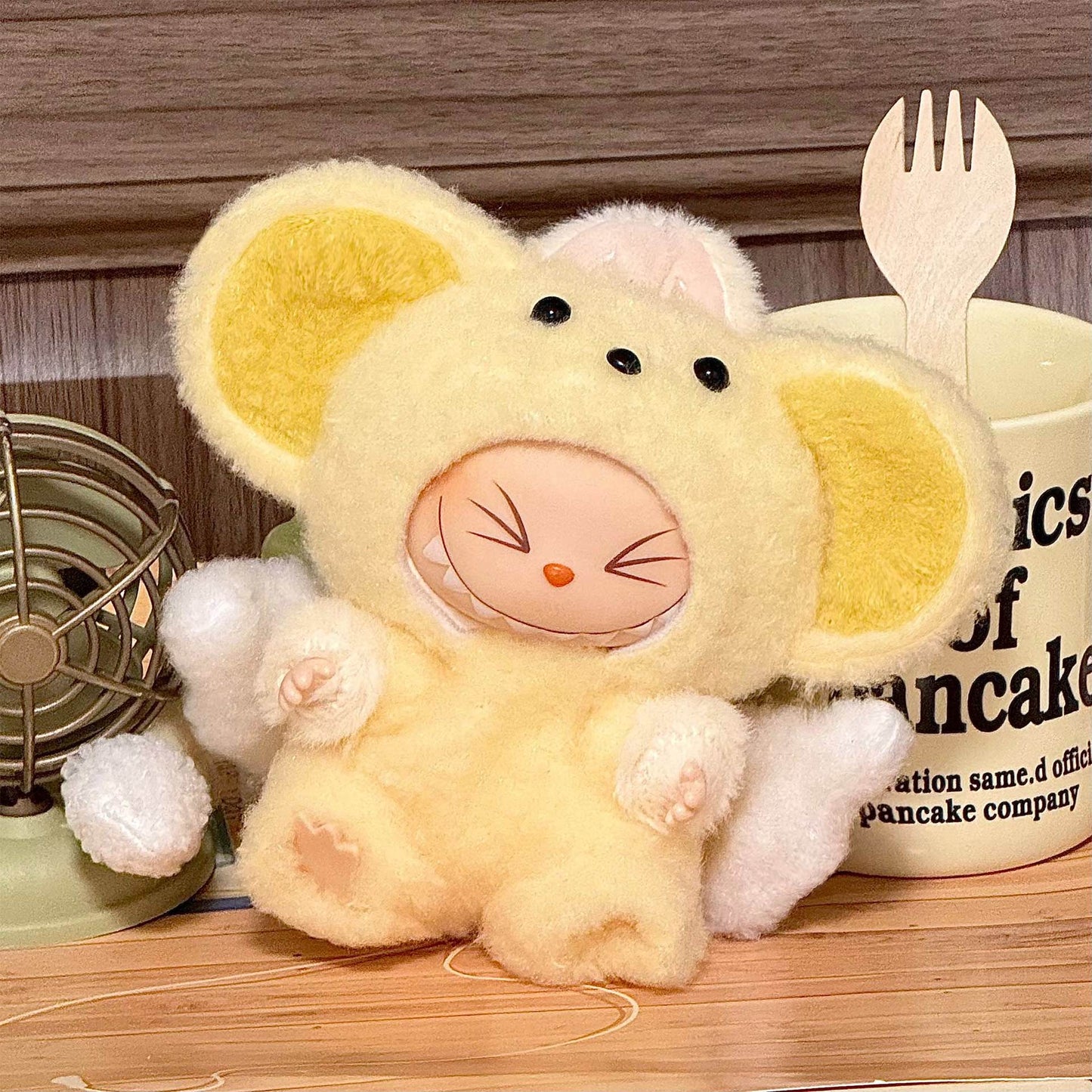 Labubu Doll Outfit | Yellow Angel Mouse One-Piece Plush Suit with Wings & Tail – Cute Doll Clothes – Fits Labubu Gen 1/2/3