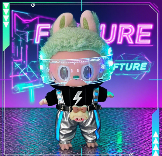 Labubu Doll Glasses - Cyberpunk Techno Cool Futuristic Mini Accessory with Glow Effect -  Fits Gen 1/2/3 - 17cm/6.7''